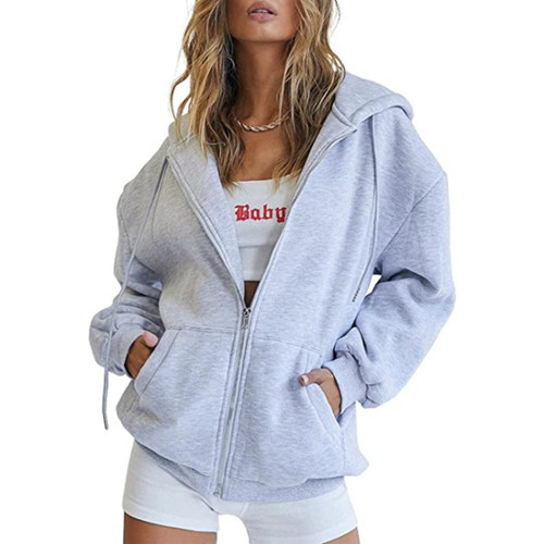 Amazon Cross-border 2024 New Men and Women Fleece Hooded Sweatshirts Casual Zip-Up Top In Stock