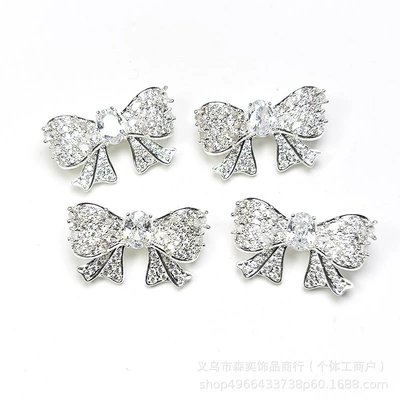 Senyi Copper Micro-Inlaid Zircon Four-Way Bow Full-Diamond Multi-Way Spacer Bead DIY Crystal Beaded Bracelet Jewelry Accessories (Zərgərlik ara hissələri) - micro-inlaid-zirconium-bow-with-four-way-design-copper-plated-with-thick-silver-can-be-worn-horizontally-or-vertically