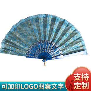 European-Style Double-Layer Lace Bronzing Exquisite Handicraft Fan for Women, Antique Silk Folding Fan DIY Decorative Fan Wholesale