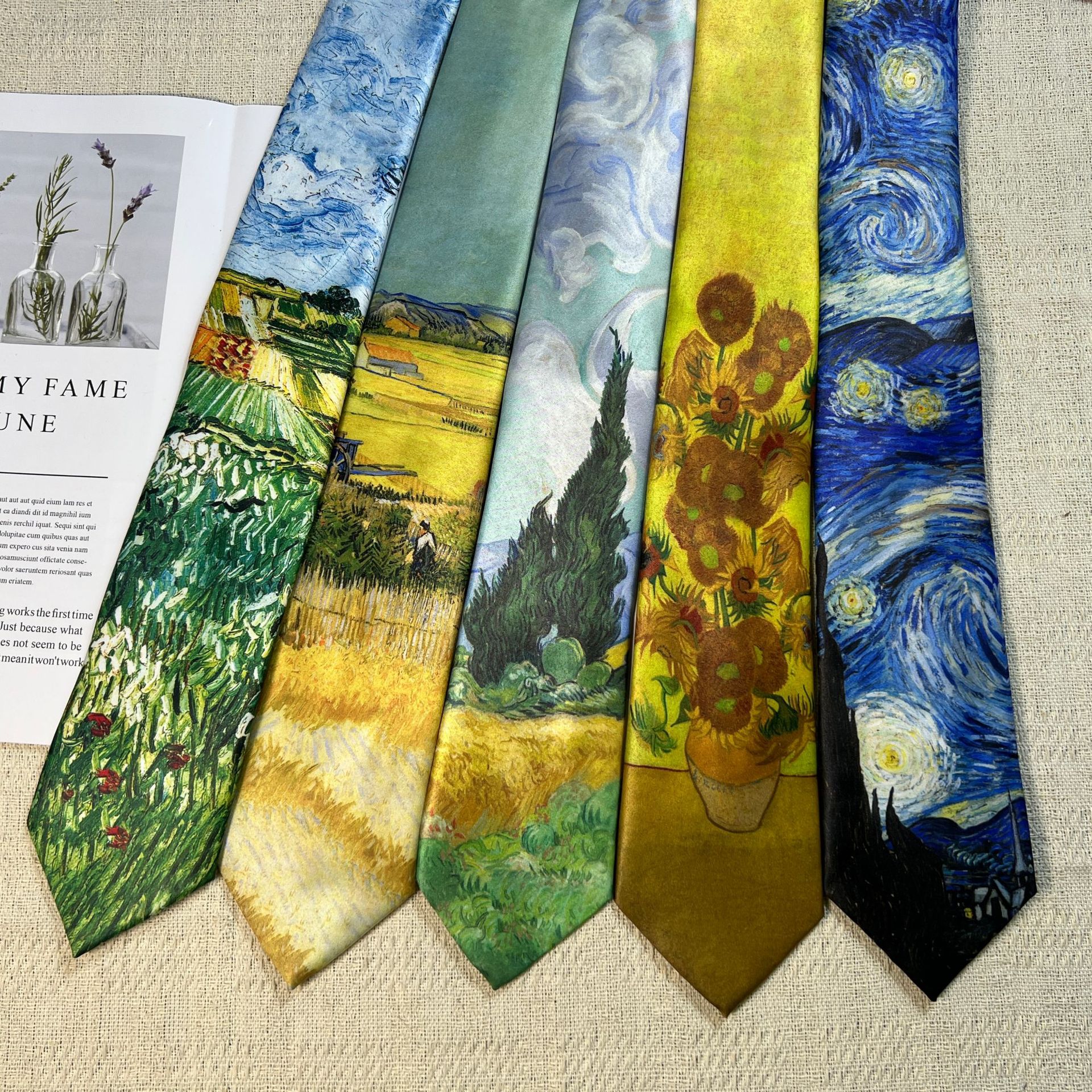 Van Gogh Oil Painting Coffee White Rose Museum Monet Art Unisex Zipper JK Uniform Tie Casual Academy Style_voghion.com
