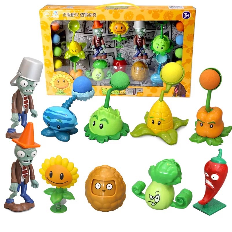 Juguetes de Plantas contra Zombis, juego completo de goma suave, lanzador de guisantes, juego para niños, regalo para niños, figuras