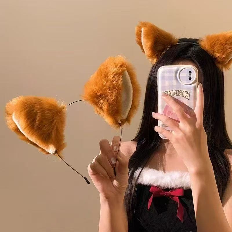 Cute and super adorable fox ear plush headband for girls, suitable for washing face, makeup, cosplay, photo props, and as a hair accessory