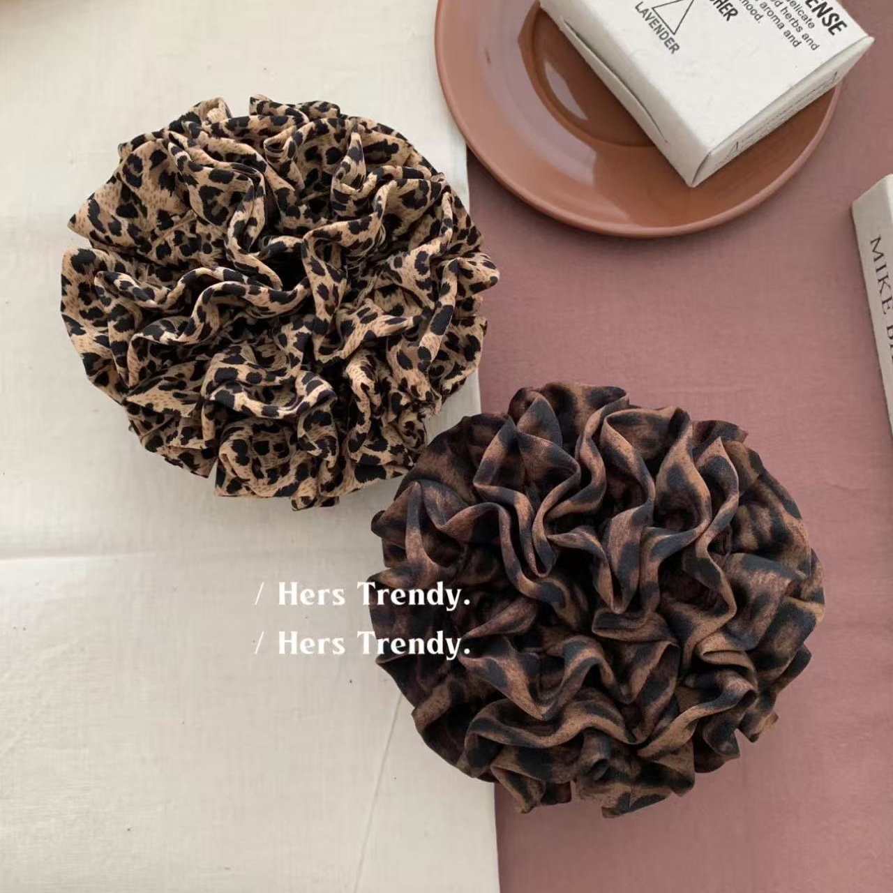 Little Wild Leopard Hydrangea Hair Tie ~ Leopard Print Scrunchie Hair Accessory Elegant High-End Korean Style Ins Blogger
