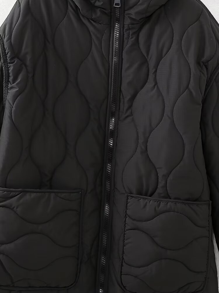 Women's clothing 2024 autumn and winter new hooded diamond grid warm jacket_voghion.com
