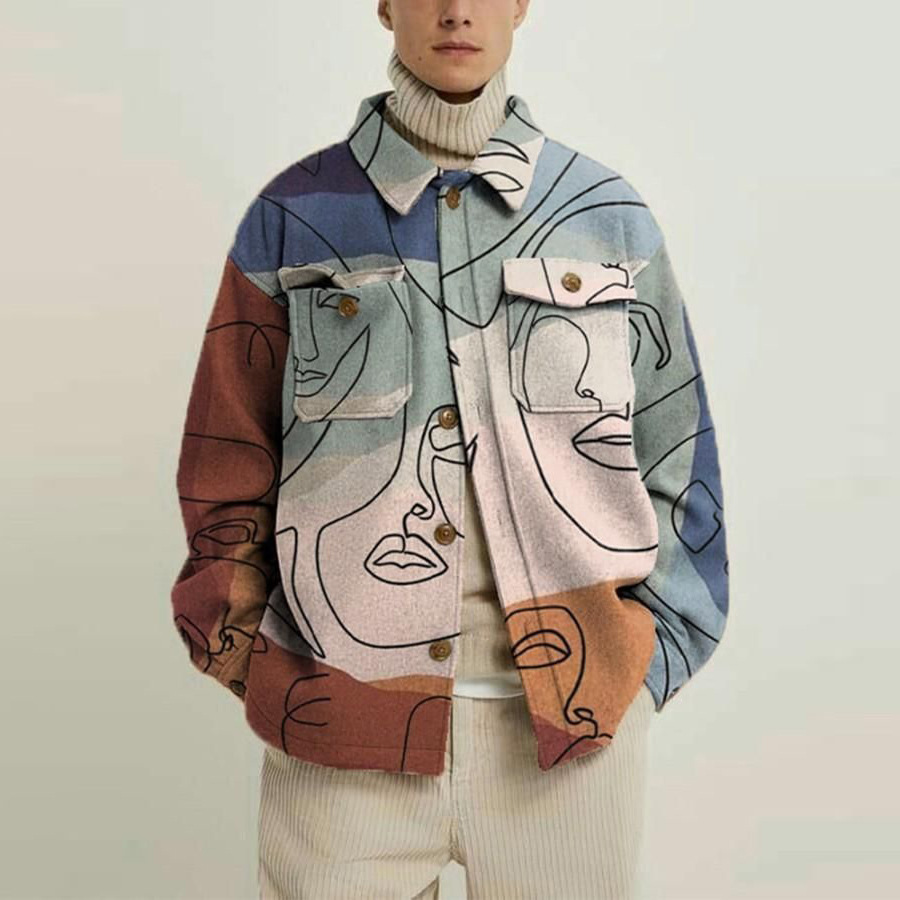 Herren Jacke Mit Graffiti Print Aus Baumwolle Und Reverskragen_voghion.com