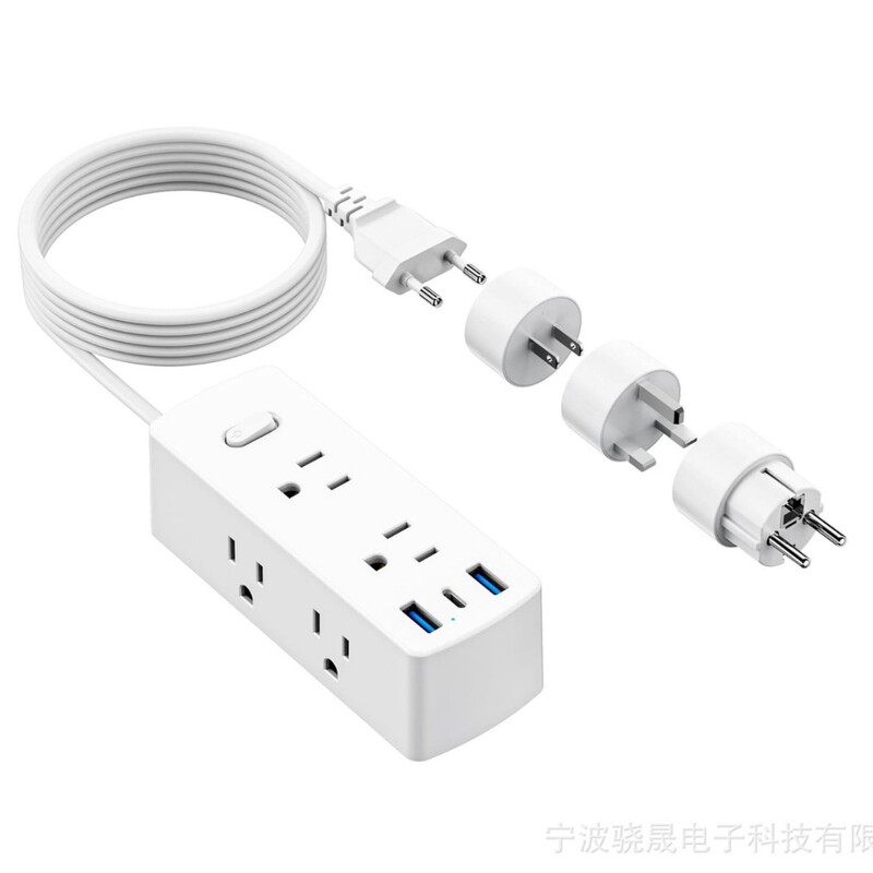 European Travel Plug Adapter, Suitable for Eu, Uk, Usa, 6 Sockets, 3 USB Ports