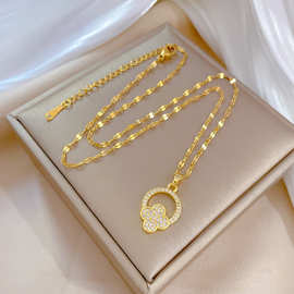 【钛钢】圆环花朵轻奢跨境宴会婚庆项链女网红百搭锁骨链钛钢链条