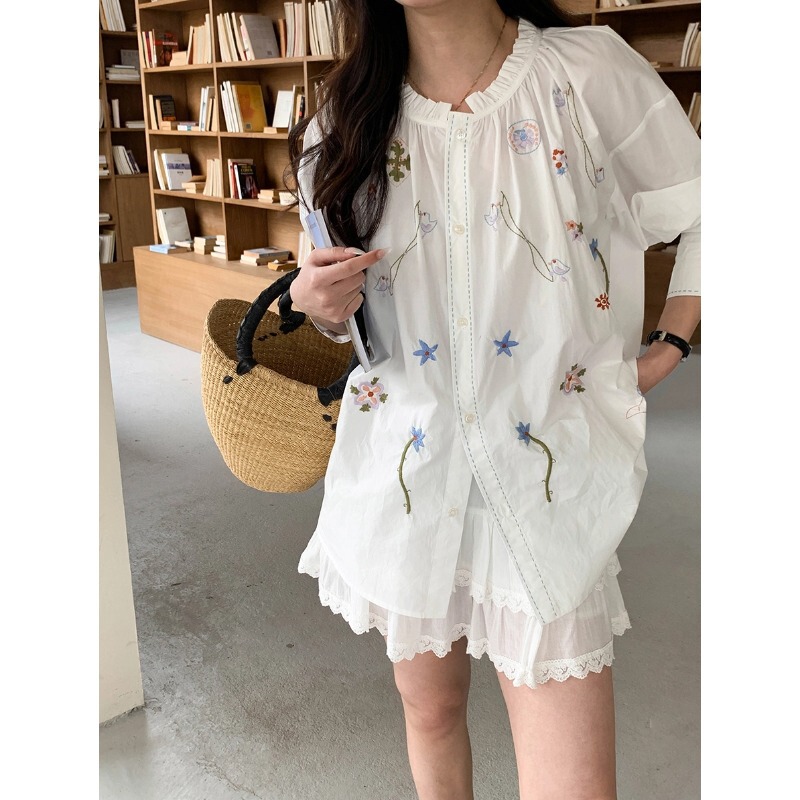 3Th Morning Garden Ou Ruofeng Heavy Embroidery Topstitch Design French Shirt Zy2729