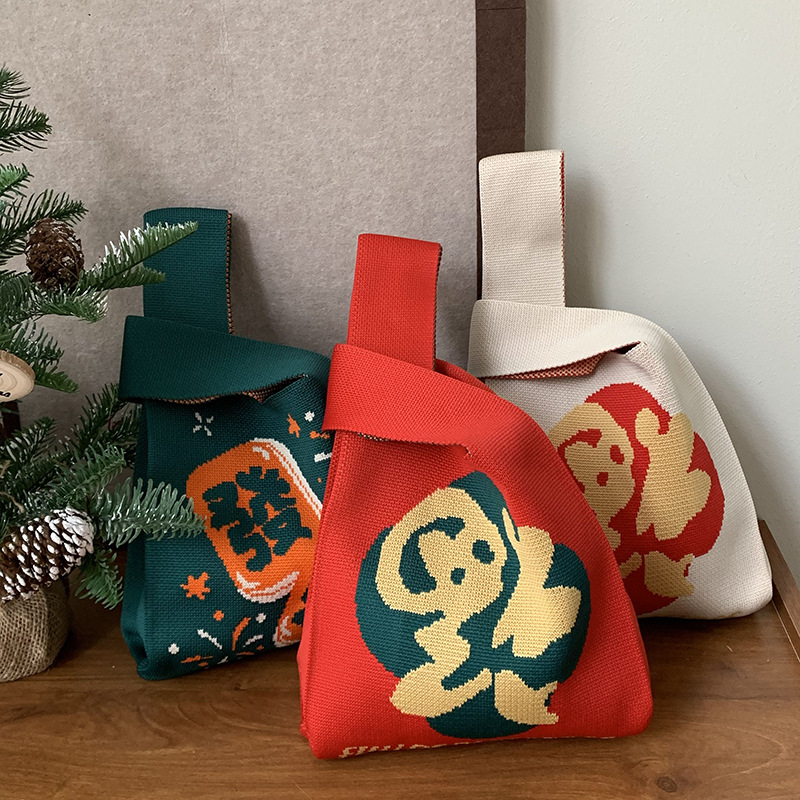 Bolsa de hombro de Año Nuevo rojo regalos festivos moda personalidad de gran capacidad bolso de punto regalo chino