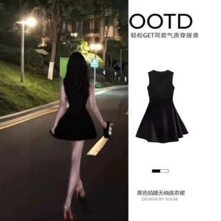 黑色无袖连衣裙女2026新款特别漂亮掐腰小裙子夏季巨好看气质裙子