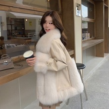 2023新仿款狐狸毛皮草外套女加厚中长款拼接仿绵羊皮年轻大衣呢子