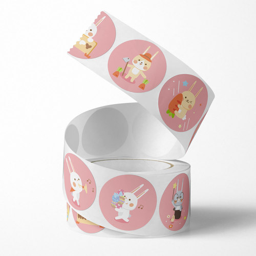Round roll cute rabbit animal stickers kindergarten handmade self-adhesive labels holiday decoration sealing stickers