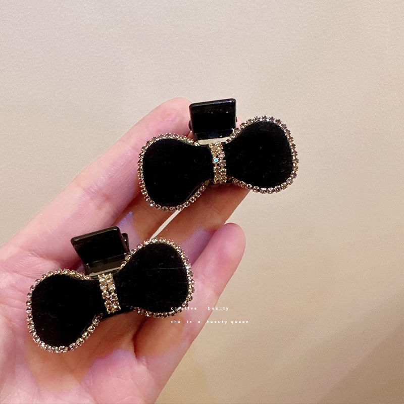 王心淩新款黑色絲絨蝴蝶結發抓秋冬可愛劉海發夾女發卡公主頭抓夾