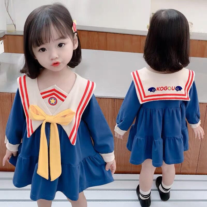 Cal salada siete niñas estilo de la Universidad vestido otoño niños nueva camisa falda falso dos piezas bebé princesa vestido moda