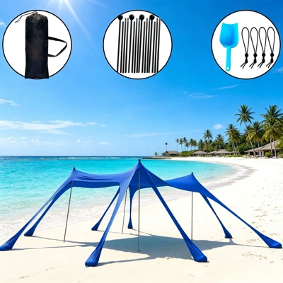 Avtomobil yan çətirləri, Portable Elastic Integrated Sunshade for - 8-feet-deep-blue-with-4-iron-rods-300300200cm-lycra-canopy-tent