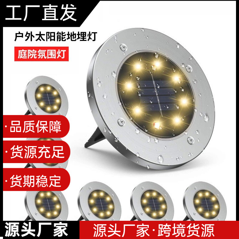 Solar Energy Underground Light with 8 Leds, Stainless Steel Ground-Insert Lawn Light, Courtyard Garden Villa Landscape Ground Light, Ip65 Waterproof