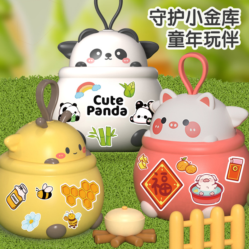 De los niños de dibujos animados Lucky bolsa alcancía juguete gran capacidad caja ahorro con llave DIY adornos hechos a mano