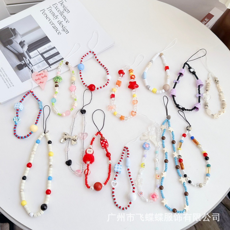 Butterfly Ins Lanyard Dopamine Cute Pendant Colorful Phone Beads Handmade Ccd Camera Phone Chain Accessory