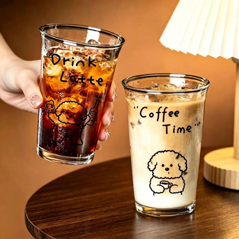 High-Appearance Cartoon Glass Cup for Juice, Beverage, Water, Instagram-Style Tall Ice Cream Cup, Household Dessert Coffee Cup