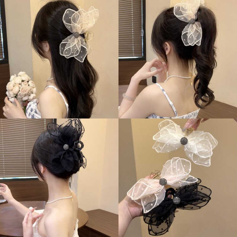 フレンチスタイルのレースリボンヘアピン2025新しいハイエンド後頭部ハーフタイヘアピンヘアアクセサリー女性用|undefined
