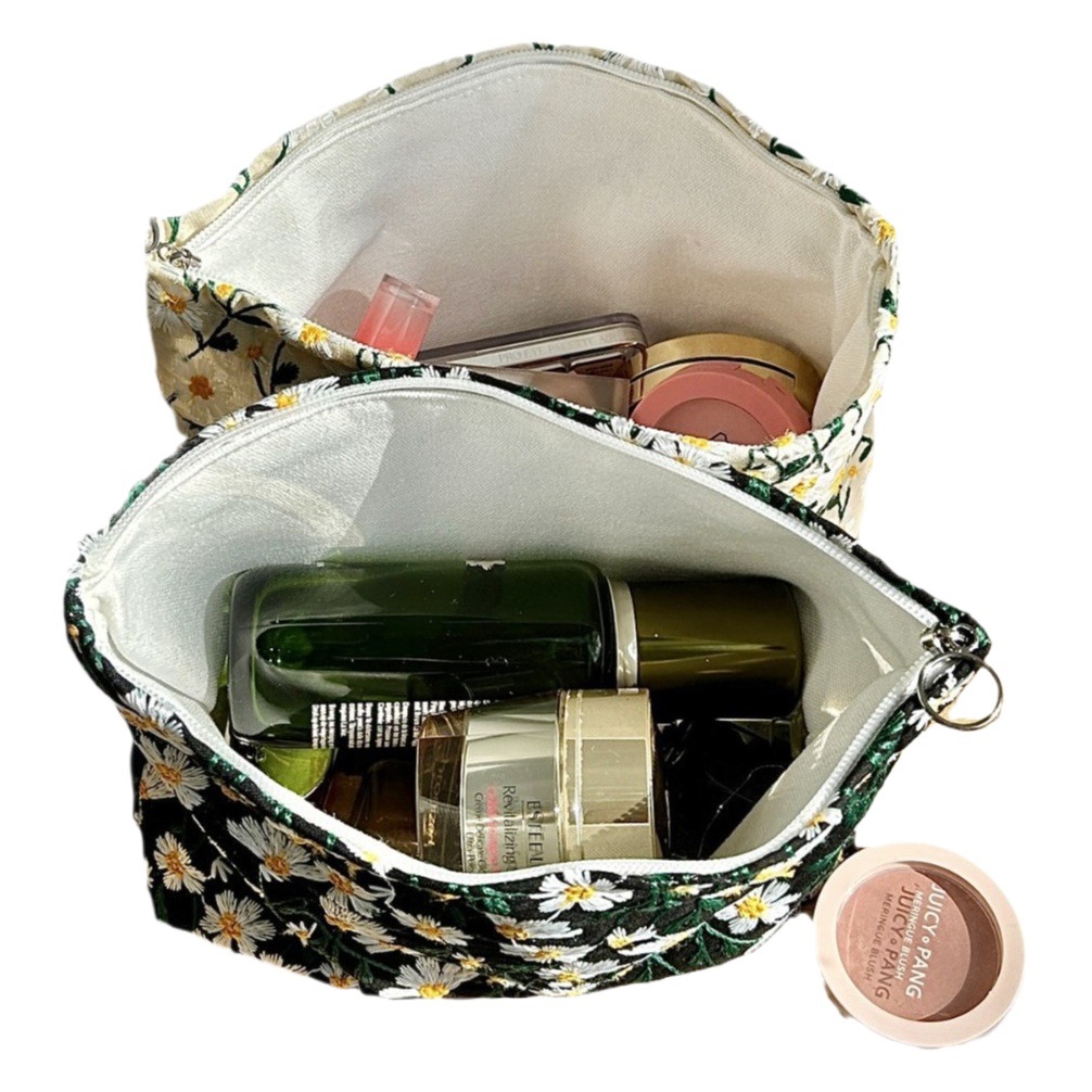 Cotton Embroidered Flower Makeup Brush Cosmetic Bag Portable Travel Supplies Sundries Large Capacity Skin Care Product Storage Bag