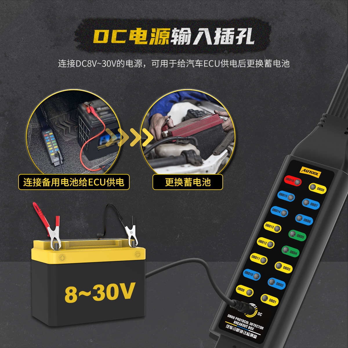AUTOOL automotive diagnostic protocol detector obd diagnostic signal detection vehicle power system jumper box