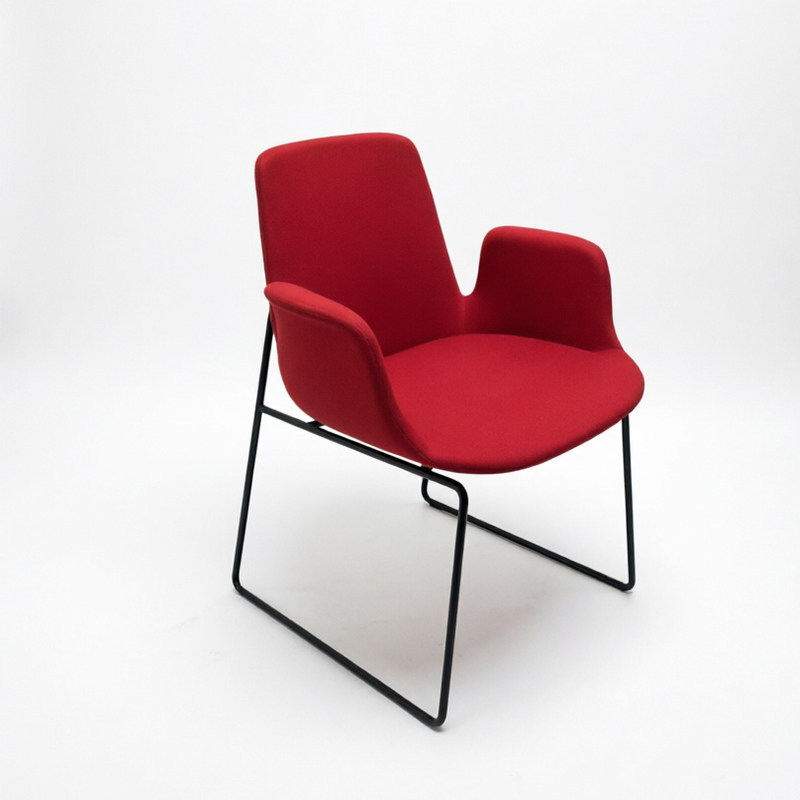 Modern minimalist red reception chair with metal frame, leisure chair, office chair, high-end stylish meeting table and chair set