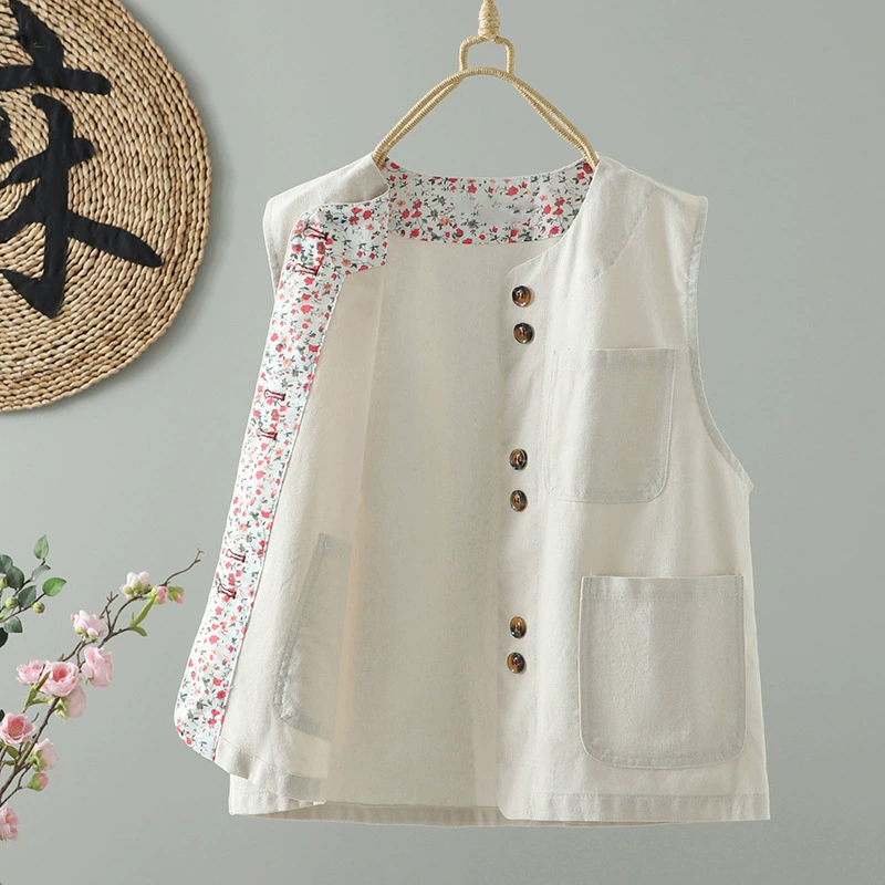 Реальная стрельба 2025 весна и лето новый свободный литературный ретро повседневный без рукавов с круглым вырезом жакет куртка женская