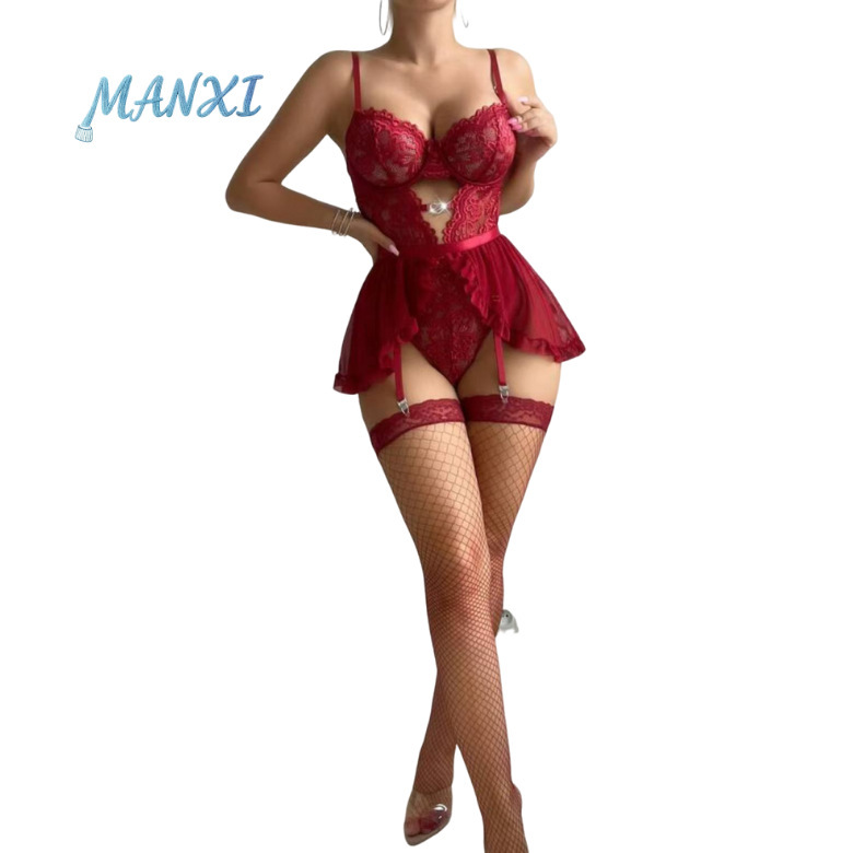 Cross-Border Internet Celebrity No-Removal Crotchless New Women's Sexy Lingerie Mesh Hollow Sexy Lace Set Factory Wholesale
