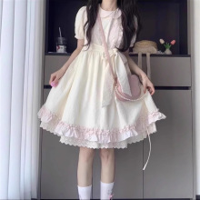 法式初恋温柔风娃娃领连衣裙女夏季新款蝴蝶结绑带收腰公主蓬蓬裙