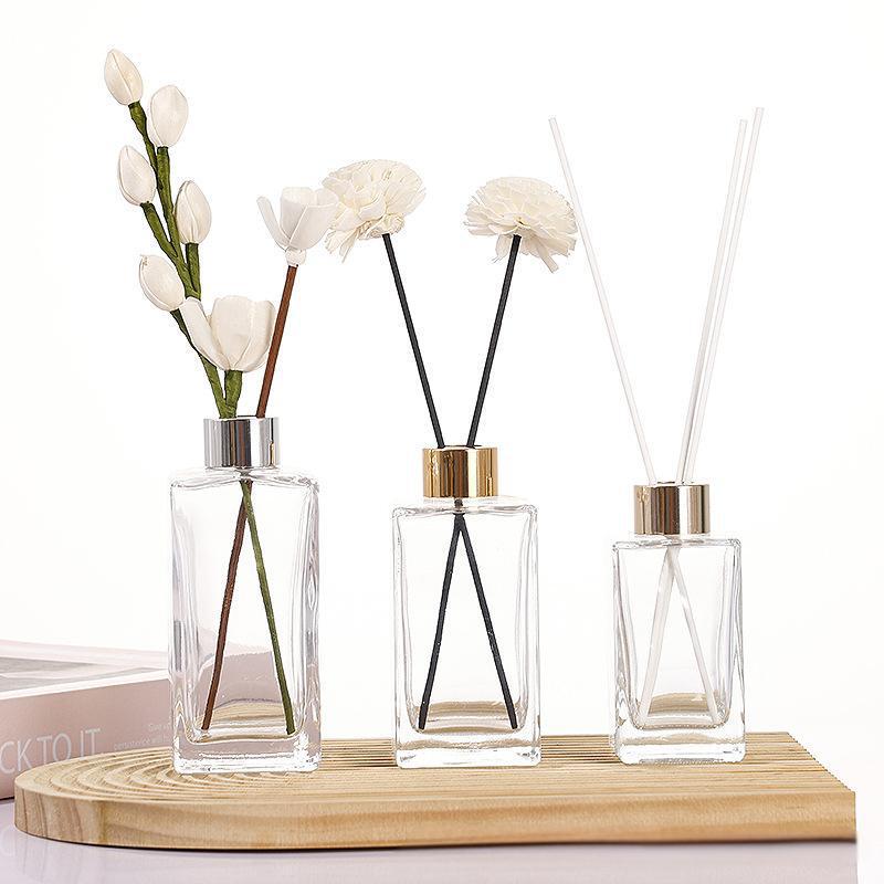 in stock Wholesale Fashion Home Perfume Bottle Rectangular Aroma Glass Bottle Transparent Non-fire Volatile Aroma Bottle