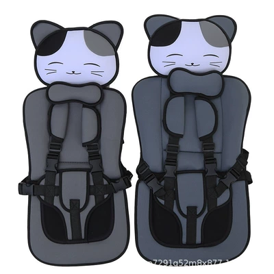 Mini Cat Model Non-Computer Electric Tricycle Seat Cushion Stroller Stroller Thickeneded Sponge Cushion Straps (Electric car cushion) - small-size-gray-smiling-cat