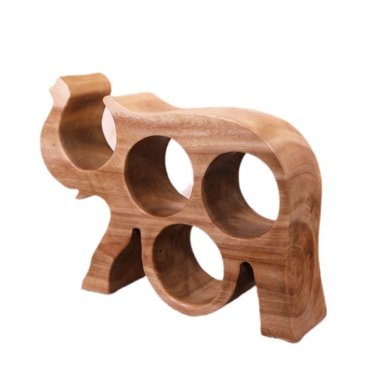 Clásico nuevo estilo chino de madera maciza elefante forma estante de botella de vino nuevo estilo chino estante de almacenamiento de madera de vino