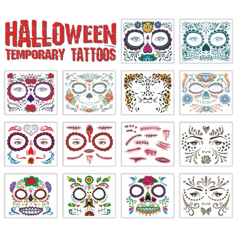 Cross-border European and American Halloween tattoo Halloween face stickers waterproof environmental protection stage props art makeup wholesale Cross-border European and American Halloween tattoo Halloween face stickers waterproof environmental protection stage props art makeup wholesale