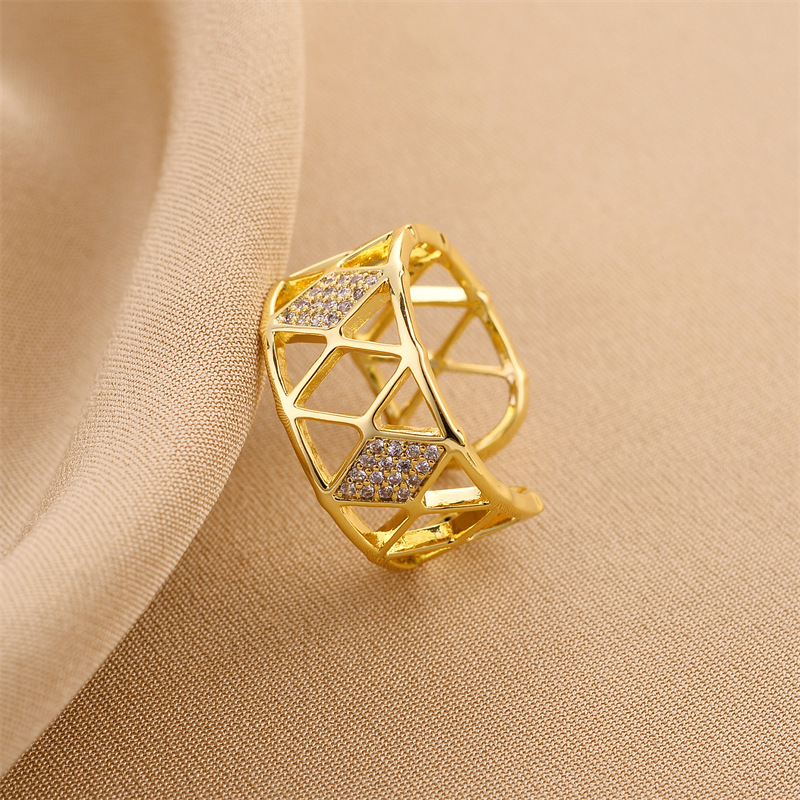 Open Ring Classification Adjustable Ring Size Fashion Geometric Copper Plating Zircon Open Ring 1 Piece