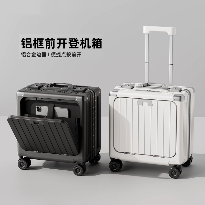Aluminum Frame Carry-On Suitcase 20inch Small Suitcase with Front Opening That Can Be Taken on the Plane Without Checked Baggage 18inch Trolley Suitcase Travel Case Aluminum Frame Carry-On Suitcase 20inch Small Suitcase with Front Opening That Can Be Taken on the Plane Without Checked Baggage 18inch Trolley Suitcase Travel Case
