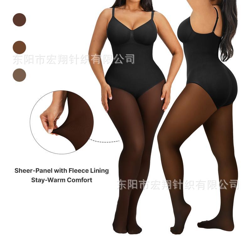 Cross-border TK-style tight-fitting seamless jumpsuit with fleece lining, tummy control, open crotch, butt-lifting, and shaping camisole underwear