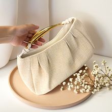 亚马逊2025新款旅游休闲草编手拿包百搭精致手拎女包编织包手提包