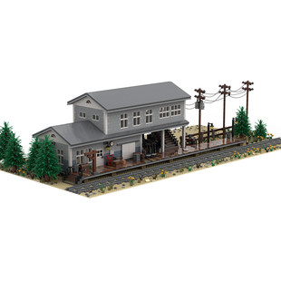 Cross-Border Moc-72906 Large Train Station Modular Building with Internal Structure 6032 Parts