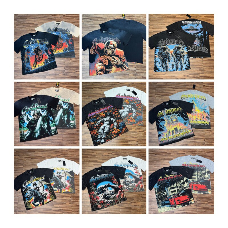2026 New American-Style Godspeed Loose Round-Neck Pure Cotton Men's T-Shirt with Printed Vintage Wash 2026 New American-Style Godspeed Loose Round-Neck Pure Cotton Men's T-Shirt with Printed Vintage Wash
