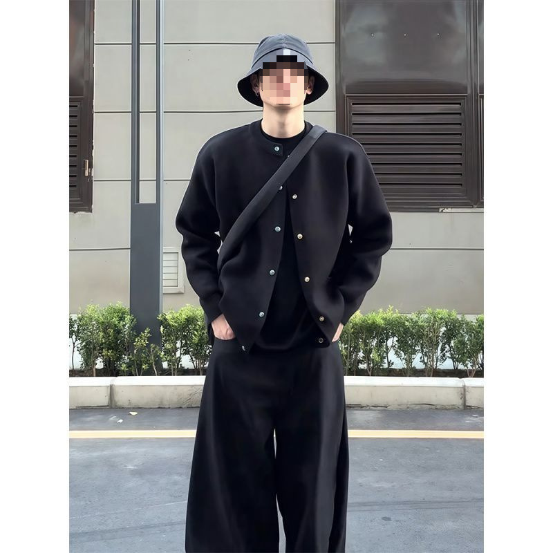Black Simple Turquoise Button Cardigan Knitwear Jacket Men's Autum Ins Style Korean Style Right Shoulder Knitwear Black Simple Turquoise Button Cardigan Knitwear Jacket Men's Autum Ins Style Korean Style Right Shoulder Knitwear