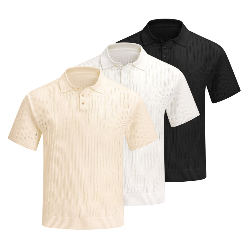Herren-Häkelstrick-Cardigan mit kurzen Ärmeln – Leichter und atmungsaktiver Sommerpullover mit offener Vorderseite (S-XXL, Beige/Schwarz/Weiß)_voghion.com