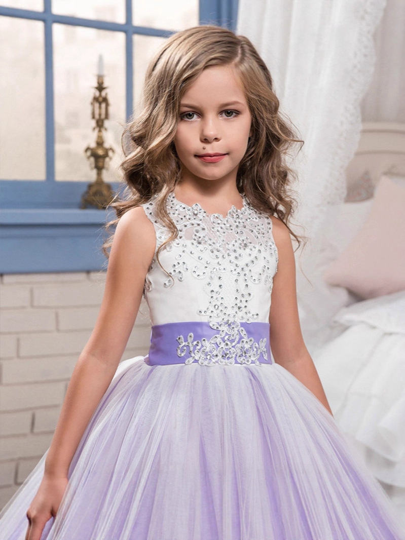 Vestidos de niña estilo princesa con encaje y malla, para fiestas de cumpleaños, damitas de honor y bodas, estilo europeo y americano.