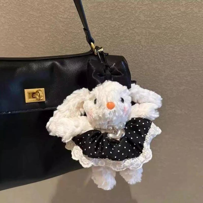 黒水玉スカート愛垂れ耳ウサギバッグペンダント漫画ぬいぐるみかわいい人形キーホルダーハイエンドペンダント|undefined