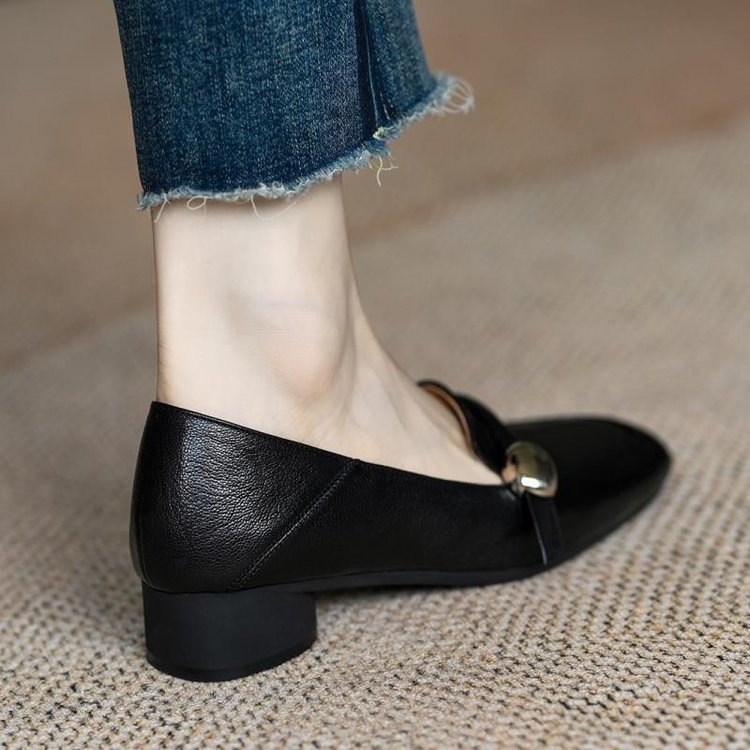 Retro Chunky-heeled Ballet Flats For Women, Versatile Soft Leather_voghion.com