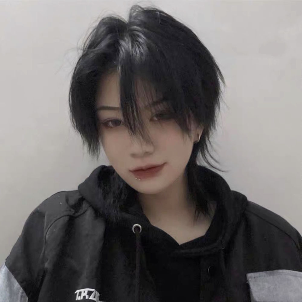 假发男短发韩版帅气网红鲻鱼头狼尾逼真自然男女可戴扣子网假发套