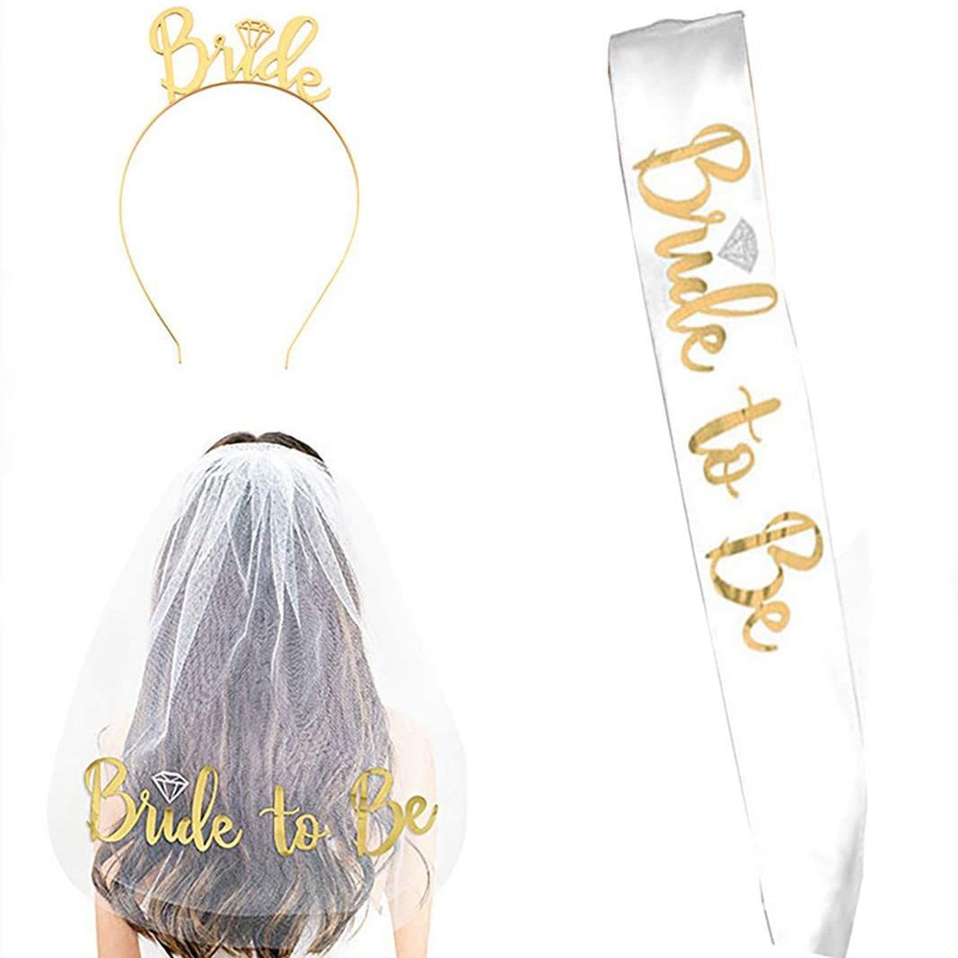 Bachelor Party novia de oro rosa para ser correa de hombro banda ceremonial nupcial de dos piezas corona diadema