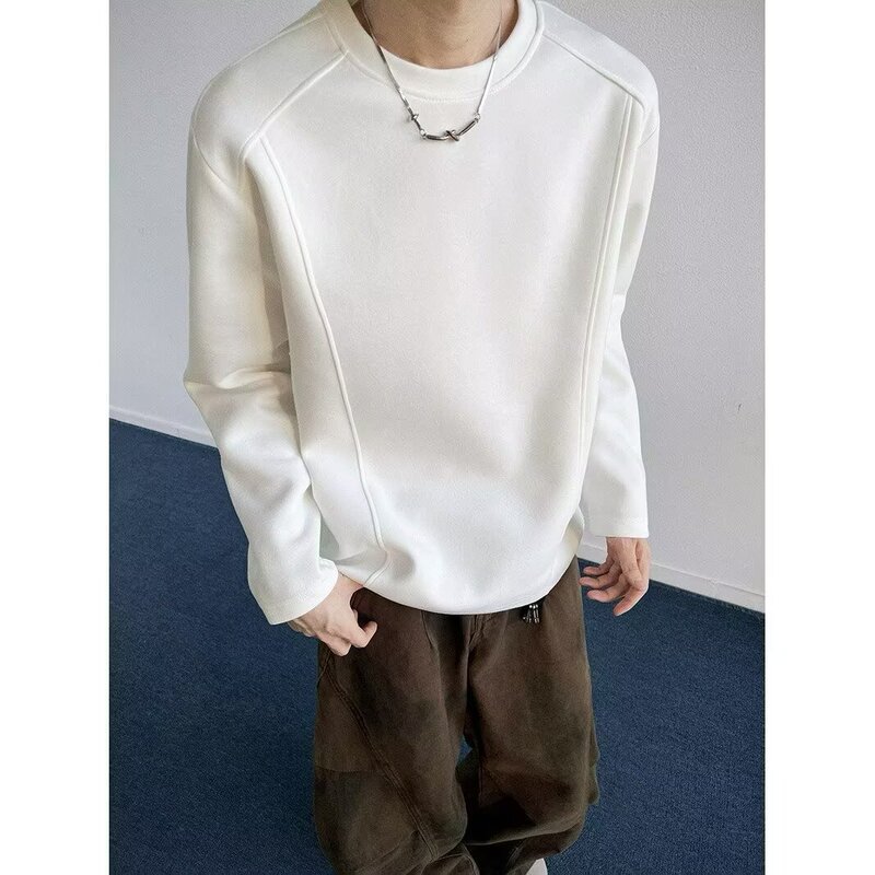 Trendy Men's Cleanfit Patchwork Long-Sleeve American-Style Sweatshirt Autumn Deconstructed T-Shirt Base Loose Round Neck Heavyweight Fashion