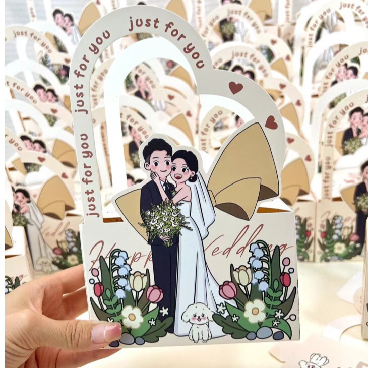 ネット赤手描きイラスト漫画手提げケースかわいい結婚喜糖箱結婚式婚約領収書喜糖箱テーブル糖箱|undefined