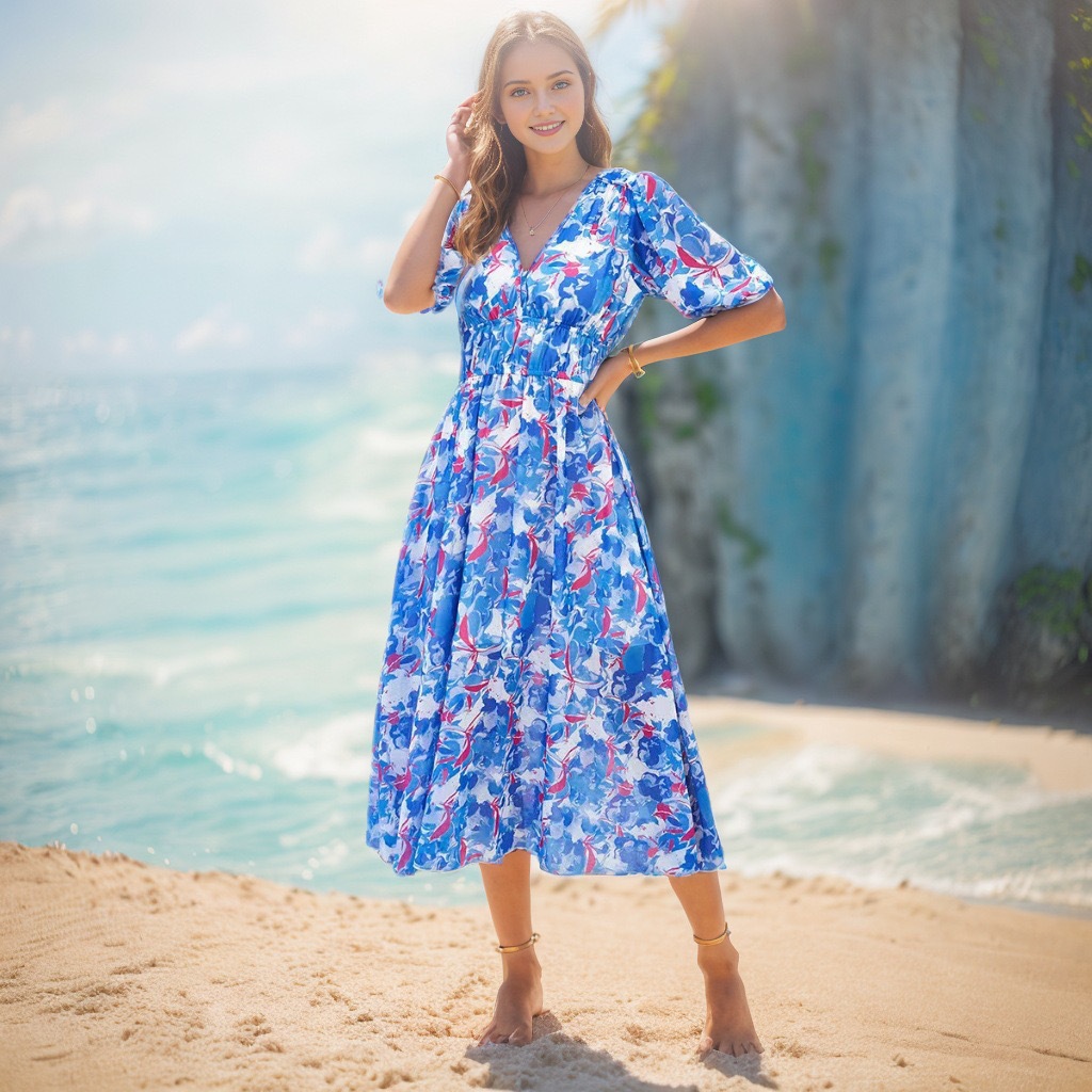 2024 Cross-Border European And American Women's Fashion Export Summer New Floral Long Bohemian Dress_ecoleips.com